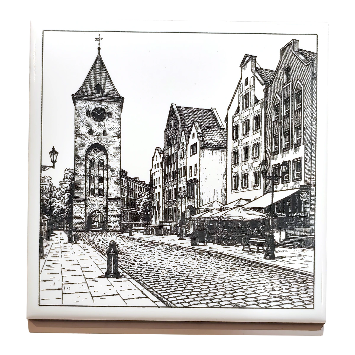 Grawerowany kafel ceramiczny: Elbląg — Brama Targowa