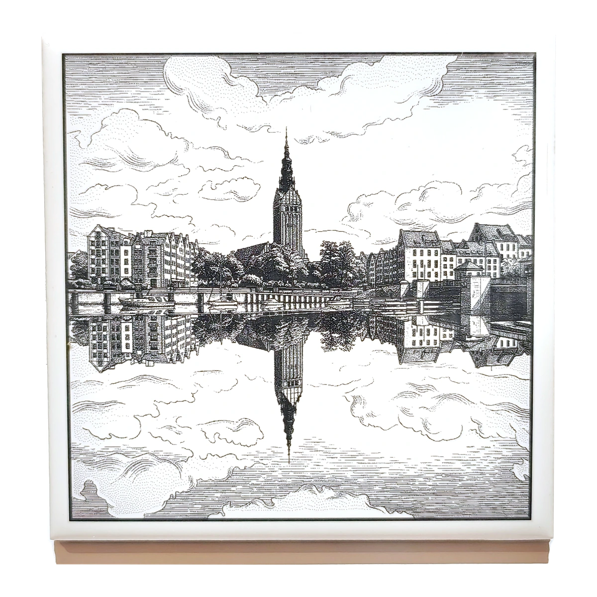 Grawerowany kafel ceramiczny: Elbląg — Panorama znad kanału