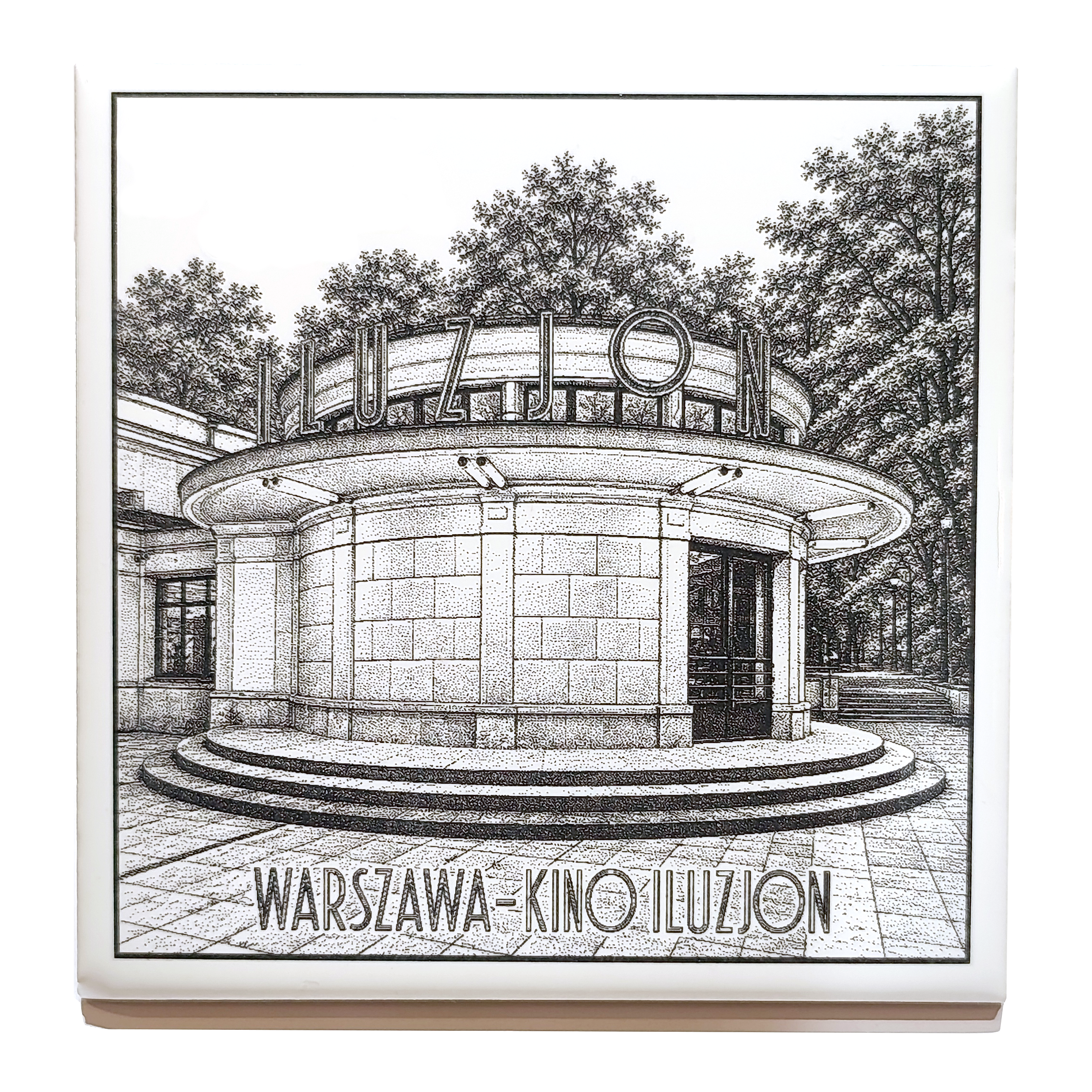 Grawerowany kafel ceramiczny: Warszawa — Kino Iluzjon